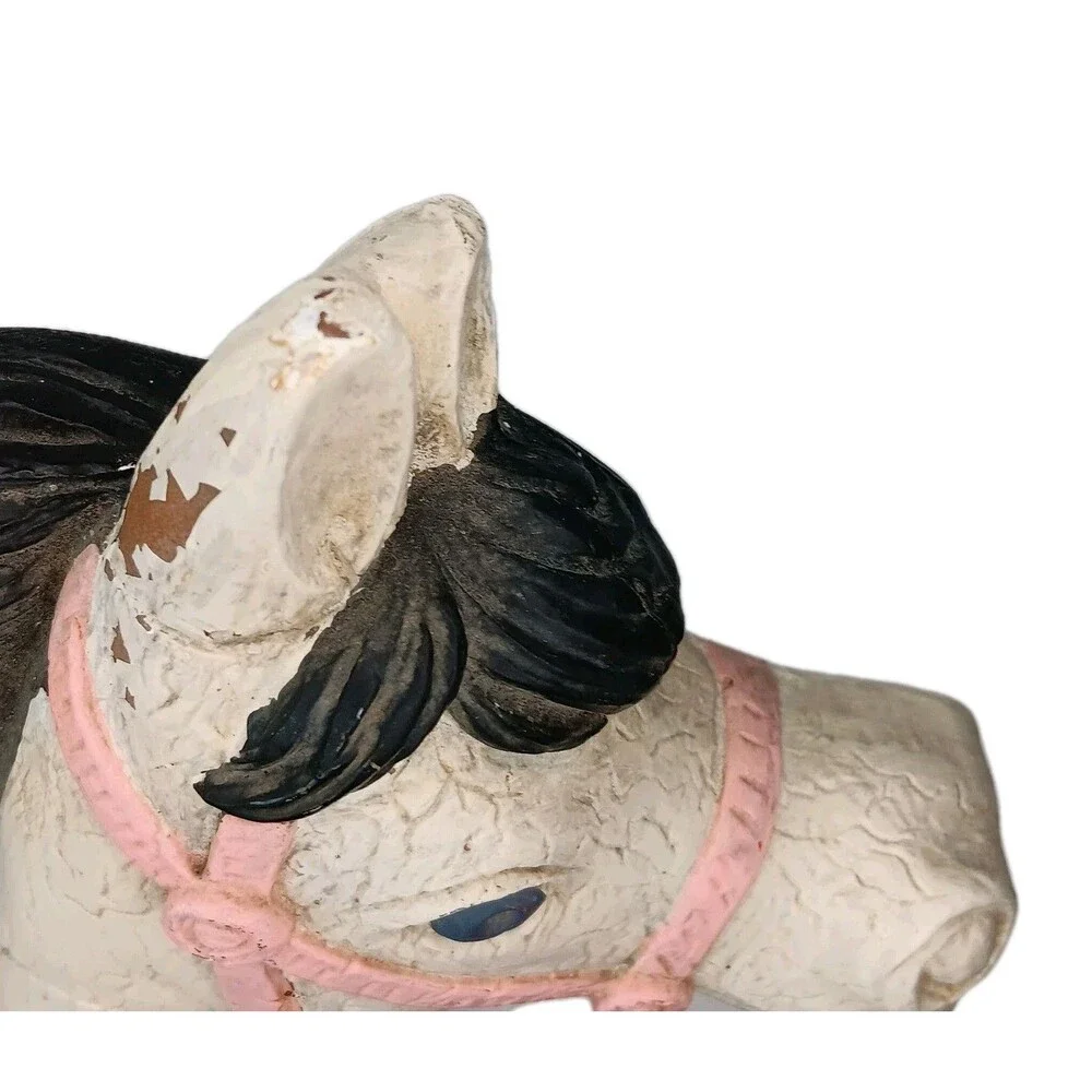 Vintage Yorkraft Carousel Horse Carved Wall Plaque White Pink Blue Black Mane